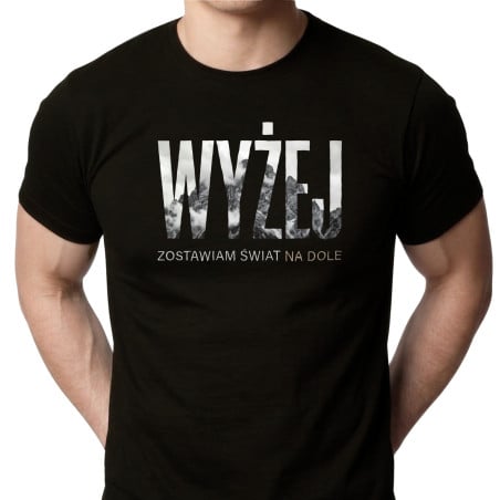 Koszulka męska xpossible „Zostawiam świat na dole” – góry w typografii