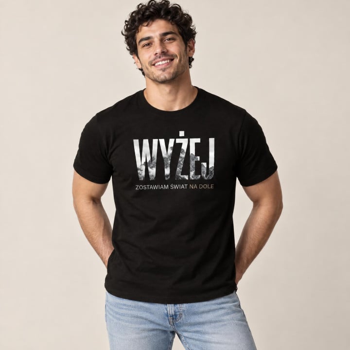 Koszulka męska xpossible „Zostawiam świat na dole” – góry w typografii — zdjęcie 2