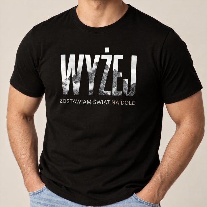 Koszulka męska xpossible „Zostawiam świat na dole” – góry w typografii — zdjęcie 5