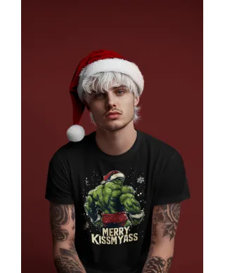 Koszulka męska Świąteczna na Święta śmieszna Siłacz HULK MERRY KISSMYASS