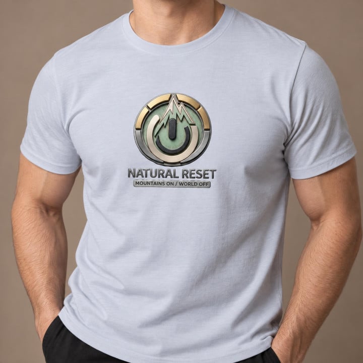 Koszulka męska xpossible „Natural Reset” – górski szczyt z symbolem zasilania — zdjęcie 5