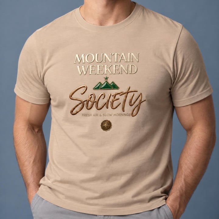 Koszulka męska xpossible „Mountain Weekend Society” – emblemat gór z kompasem — zdjęcie 5