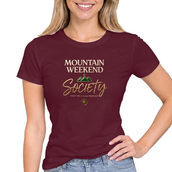 Koszulka damska xpossible „Mountain Weekend Society” – górski emblemat z różą wiatrów