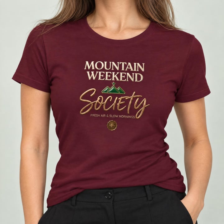 Koszulka damska xpossible „Mountain Weekend Society” – górski emblemat z różą wiatrów — zdjęcie 5