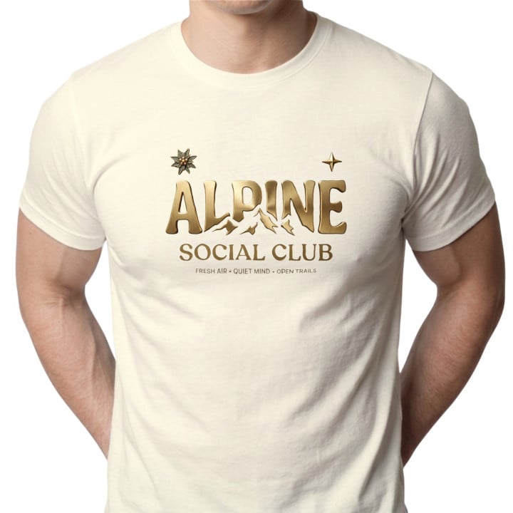 Koszulka męska xpossible „Alpine Social Club” – złoty napis z górami i szarotką