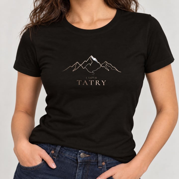 Koszulka damska xpossible „I love Tatry” – minimalistyczne górskie szczyty ze szlakiem — zdjęcie 5