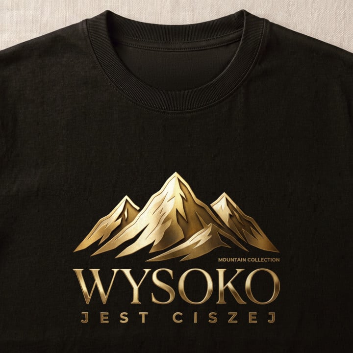 Koszulka męska xpossible „Wysoko jest ciszej” – złote góry z napisem — zdjęcie 6