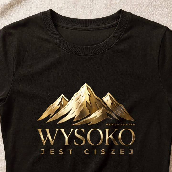 Koszulka damska xpossible „Wysoko jest ciszej” – złote góry z napisem — zdjęcie 6