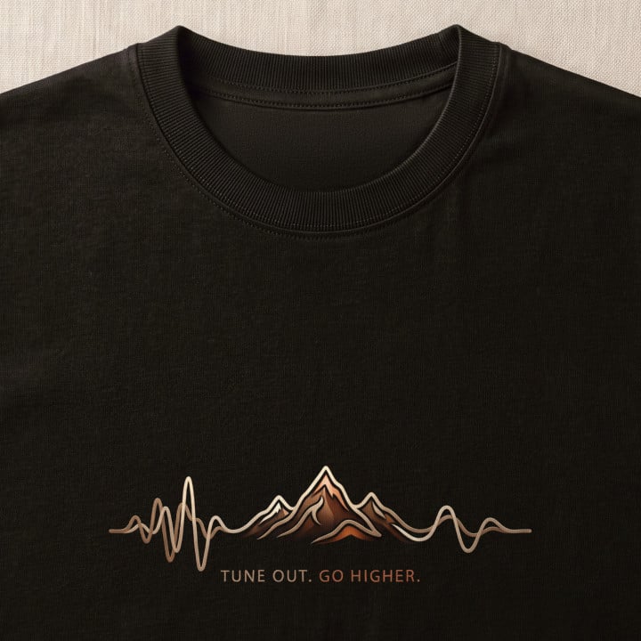 Koszulka męska xpossible „Tune out. Go higher” – góry i linia dźwięku — zdjęcie 6