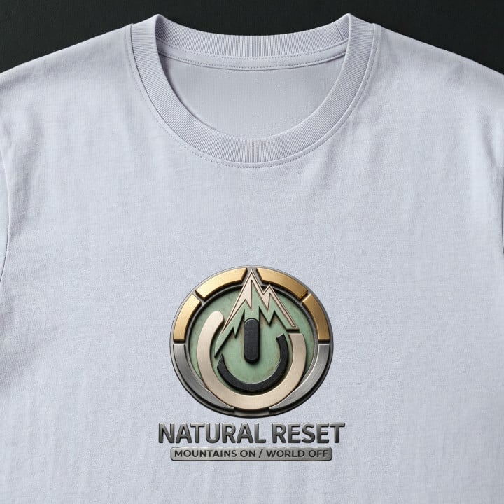 Koszulka męska xpossible „Natural Reset” – górski szczyt z symbolem zasilania — zdjęcie 6