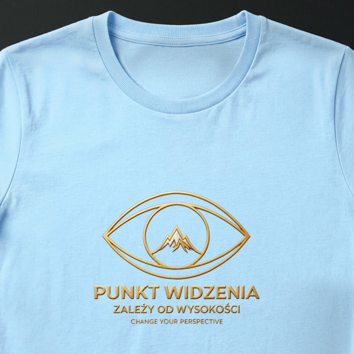 Koszulka damska xpossible „Punkt widzenia” – złote oko z górskim szczytem — zdjęcie 6