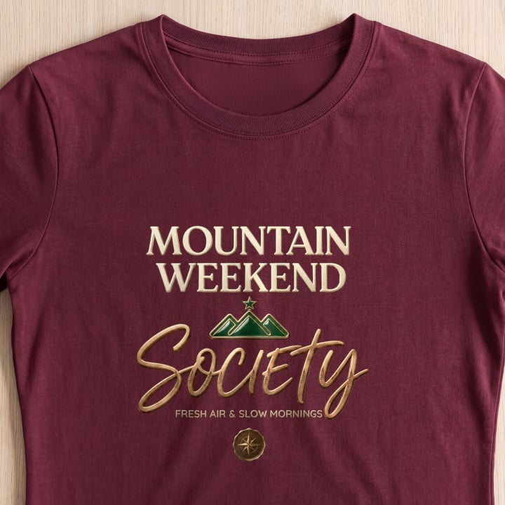 Koszulka damska xpossible „Mountain Weekend Society” – górski emblemat z różą wiatrów — zdjęcie 6