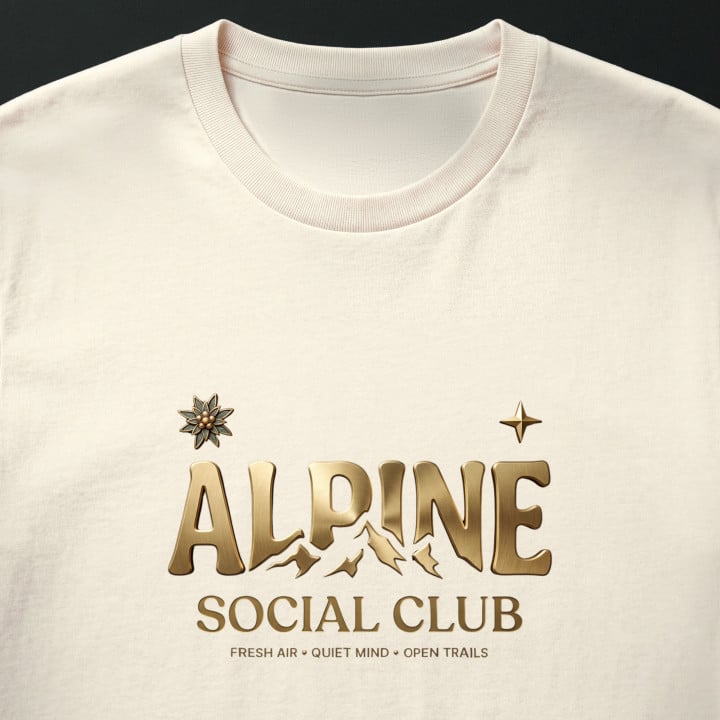 Koszulka męska xpossible „Alpine Social Club” – złoty napis z górami i szarotką — zdjęcie 6