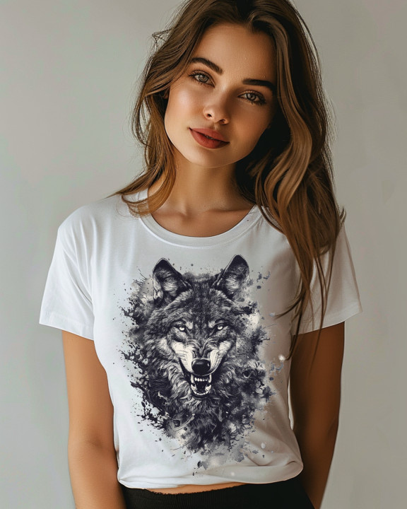 Koszulka damska z wilkiem Silny Niezależny Wilk prezent T-shirt damski — zdjęcie 2
