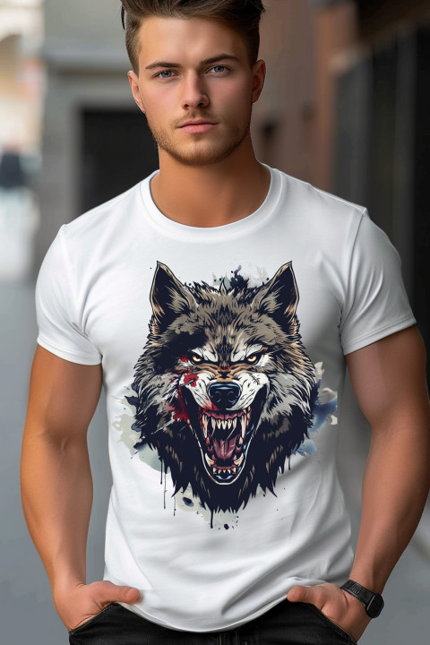 Koszulka męska z wilkiem agresywny silny groźny wilk T-shirt męski — zdjęcie 2