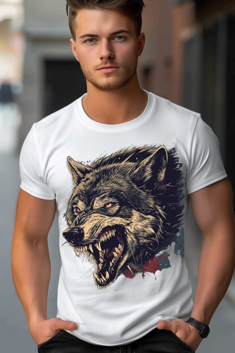 Koszulka męska z wilkiem agresywny silny groźny wilk 2 T-shirt męski — zdjęcie 2