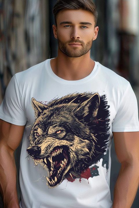 Koszulka męska z wilkiem agresywny silny groźny wilk 2 T-shirt męski — zdjęcie 3