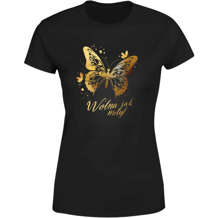 Koszulka damska Wolna jak Motyl - Złoty elegancki T-shirt damski