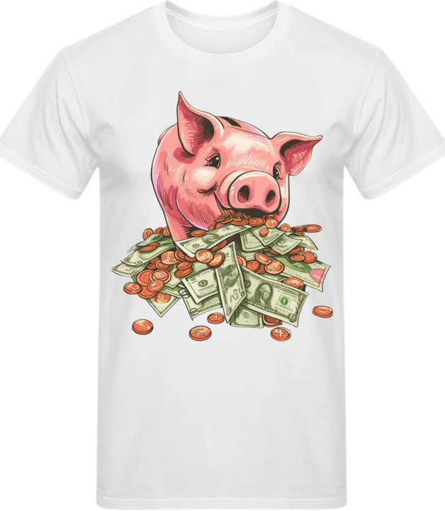 Koszulka męska ze świnką skarbonką pełną pieniędzy śmieszny T-shirt męski