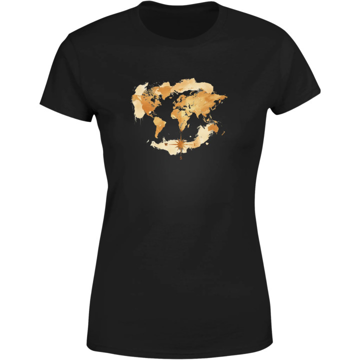 Koszulka damska Złota Mapa Świata kierunki kompas T-shirt damski