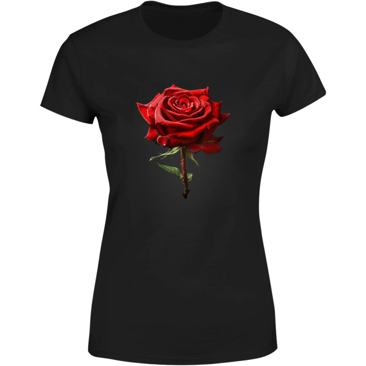 Koszulka damska elegancka aksamitna czerwona róża T-shirt damski