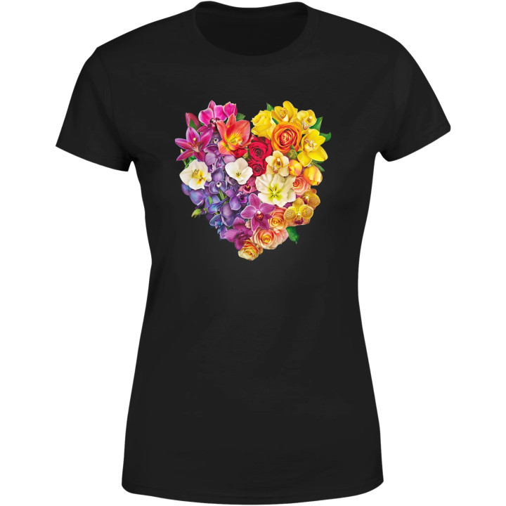 Koszulka damska kwiatowa piękne serce z kwiatów T-shirt damski
