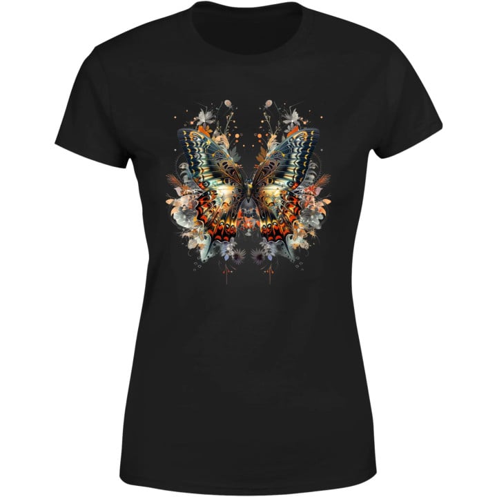 Koszulka damska piękny artystyczny elegancki motyl w kwiaty T-shirt damski
