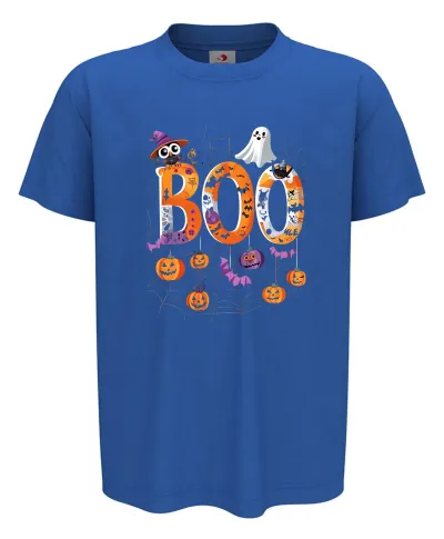 Koszulka dziecięca ze strasznym napisem BOO! przestrasz się na Halloween