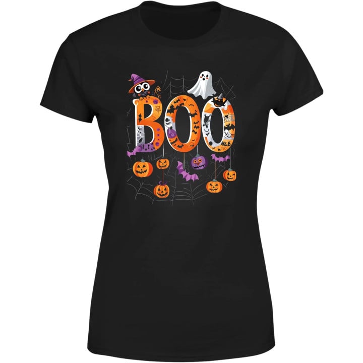 Koszulka damska ze strasznym napisem BOO! przestrasz się na Halloween