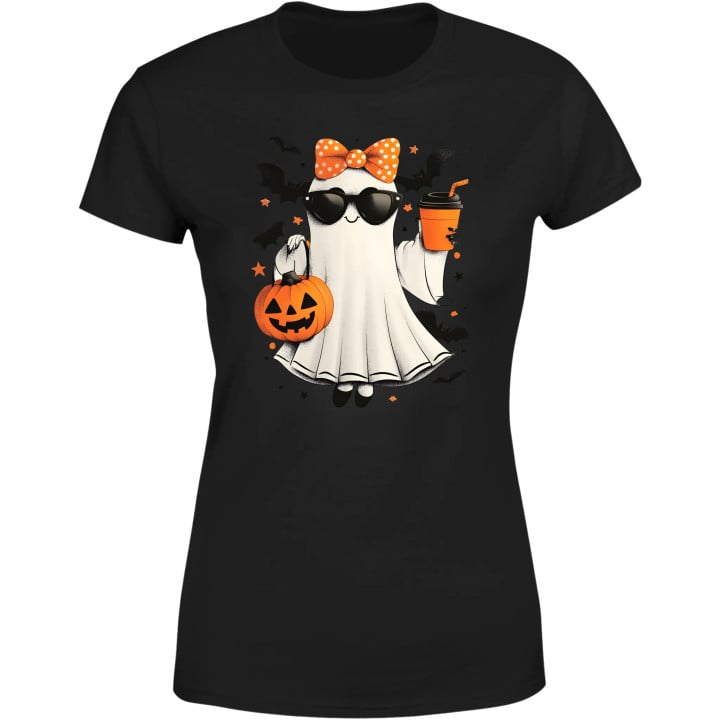 Koszulka damska Wesoła Pani Duch Duszek Stylowy w okularach na Halloween