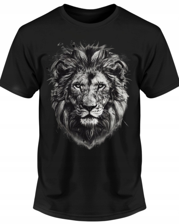 Koszulka męska z Lwem artystyczny lew symbol siły i odwagi T-shirt męski — zdjęcie 3