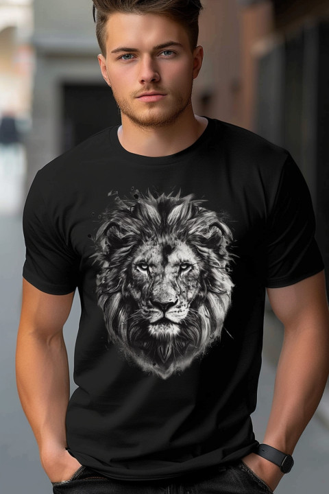 Koszulka męska z Lwem artystyczny lew symbol siły i odwagi T-shirt męski — zdjęcie 4