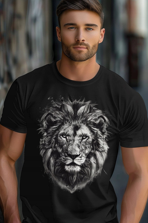 Koszulka męska z Lwem artystyczny lew symbol siły i odwagi T-shirt męski — zdjęcie 5