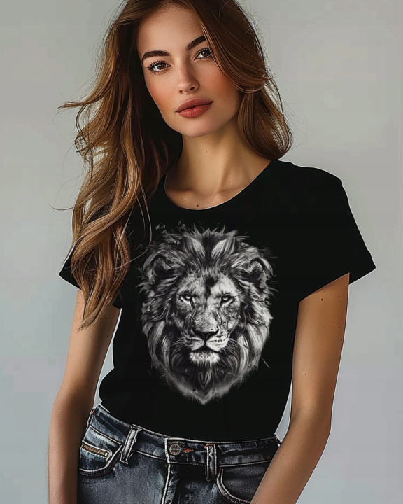 Koszulka damska z Lwem artystyczny lew symbol siły i odwagi T-shirt damski — zdjęcie 2