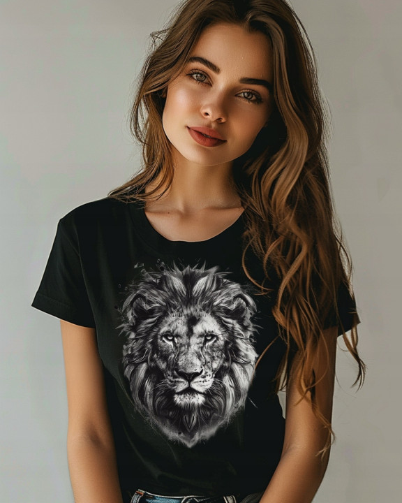 Koszulka damska z Lwem artystyczny lew symbol siły i odwagi T-shirt damski — zdjęcie 3