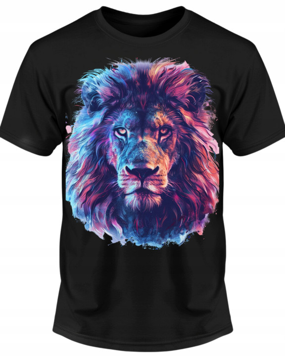 Koszulka męska z Lwem artystyczny lew symbol siły i odwagi 2 T-shirt męski — zdjęcie 2