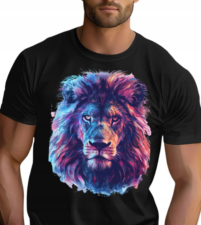 Koszulka męska z Lwem artystyczny lew symbol siły i odwagi 2 T-shirt męski — zdjęcie 3