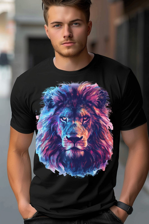 Koszulka męska z Lwem artystyczny lew symbol siły i odwagi 2 T-shirt męski — zdjęcie 4