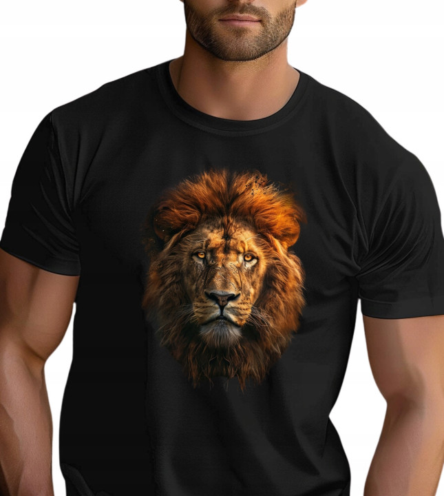 Koszulka męska z Lwem artystyczny lew symbol siły i odwagi 3 T-shirt męski — zdjęcie 3