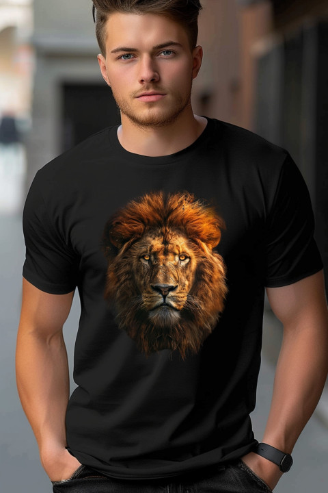 Koszulka męska z Lwem artystyczny lew symbol siły i odwagi 3 T-shirt męski — zdjęcie 4
