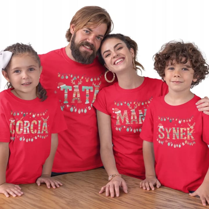 Koszulki Świąteczne Zestaw dla rodziny 2+2 na święta MAMA TATA SYNEK CÓRCIA