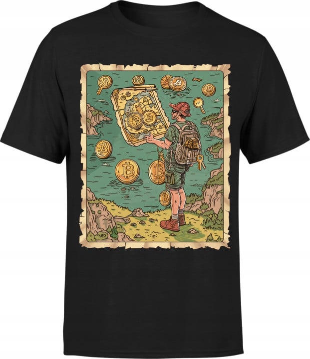 Koszulka męska z bitcoinem mapa skarbów Bitcoin kryptowalut T-shirt męski