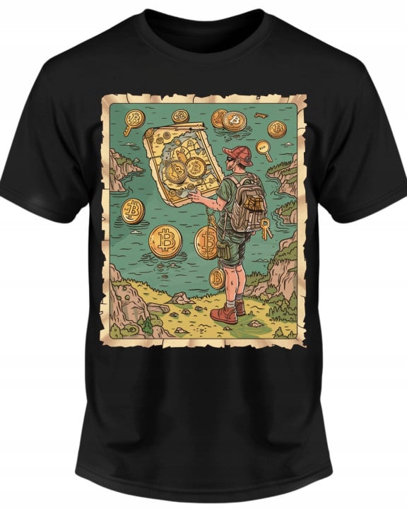 Koszulka męska z bitcoinem mapa skarbów Bitcoin kryptowalut T-shirt męski — zdjęcie 2