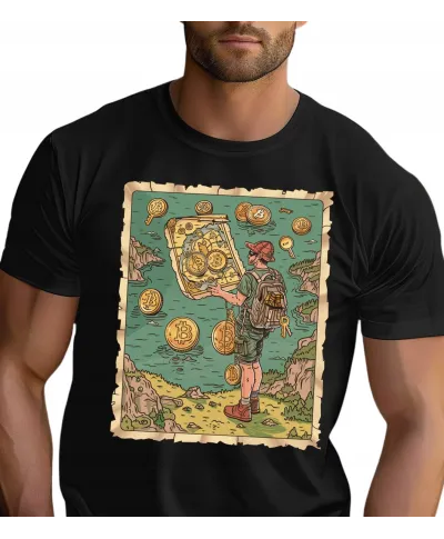 Koszulka męska z bitcoinem mapa skarbów Bitcoin kryptowalut T-shirt męski