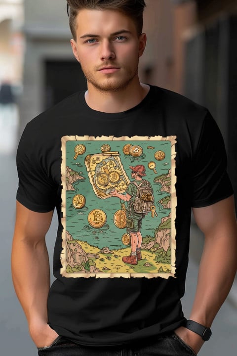 Koszulka męska z bitcoinem mapa skarbów Bitcoin kryptowalut T-shirt męski — zdjęcie 4