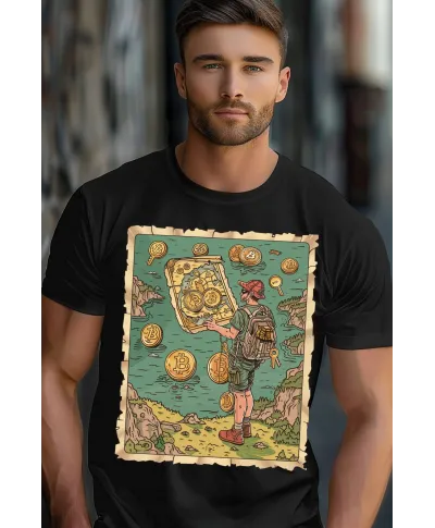 Koszulka męska z bitcoinem mapa skarbów Bitcoin kryptowalut T-shirt męski