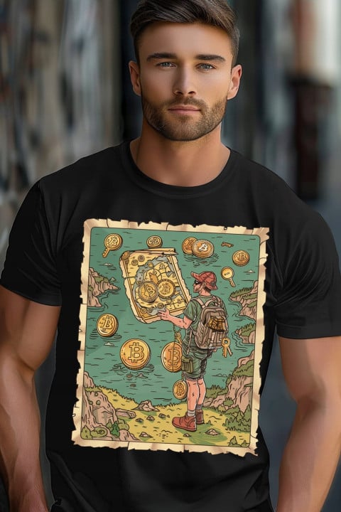 Koszulka męska z bitcoinem mapa skarbów Bitcoin kryptowalut T-shirt męski — zdjęcie 5