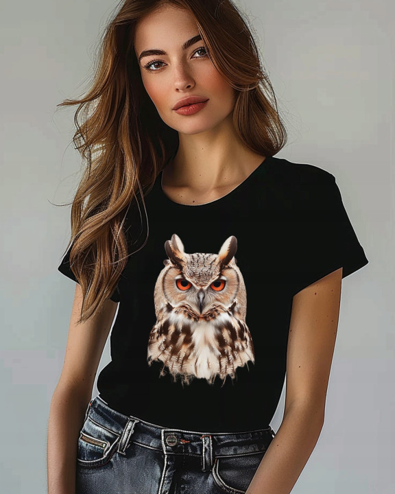 Koszulka damska z sową tajemnicza sowa symbol mądrości T-shirt damski — zdjęcie 2