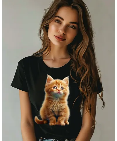 Koszulka damska z kotkiem słodki uroczy kociak kot T-shirt damski