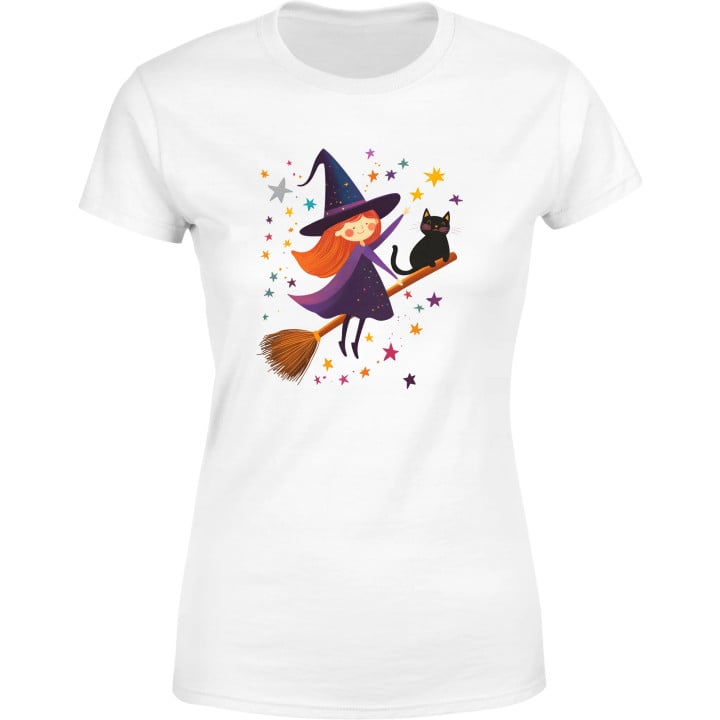 Koszulka damska magiczna Czarownica z kotem na Halloween t-shirt